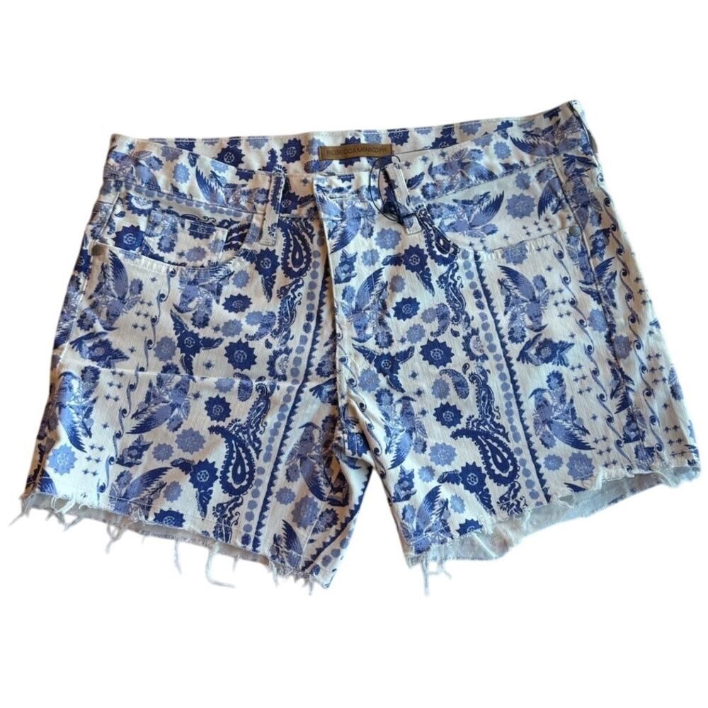 NWT USA Rebecca Minkoff Paisley Cutoff Crosby Boyfriend Perry Shorts Blue 30